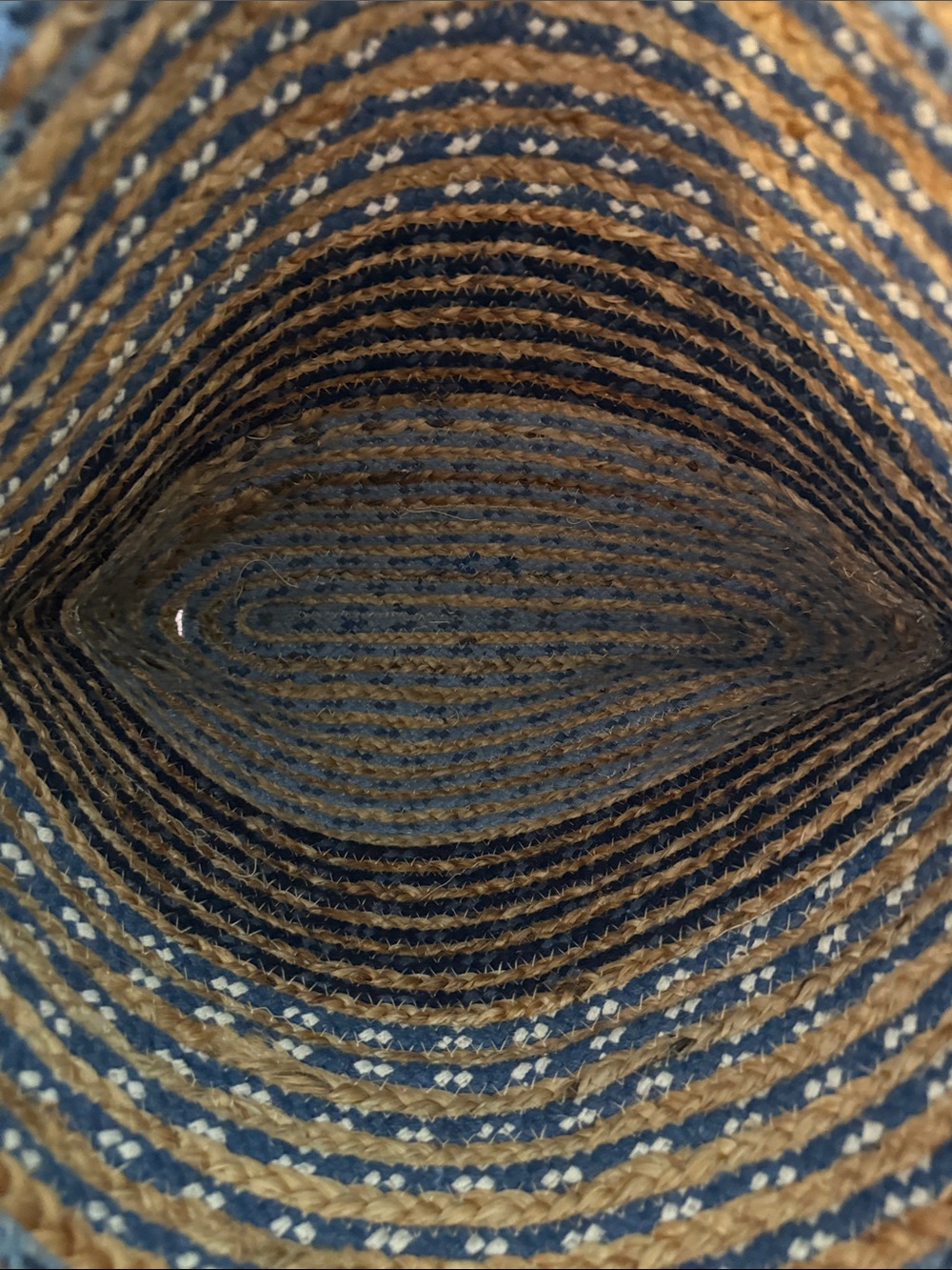 Handwoven Blue and Tan Straw Tote with Pom Tassel - Picture 4 of 5